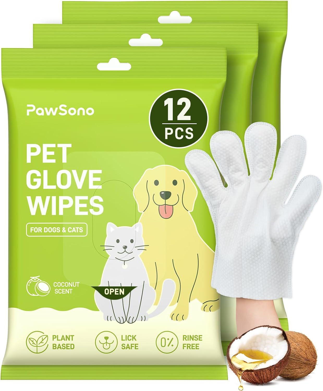 PawSono 36PCS Hypoallergenic Pet Glove Wipes for Dogs, Cats & Small Animals | No-Rinse Deodorizing Dog Wipes for Paws, Butt, Eyes & Ears | Pet Wipes for Stain & Odor Cleanup Between Baths & Travel