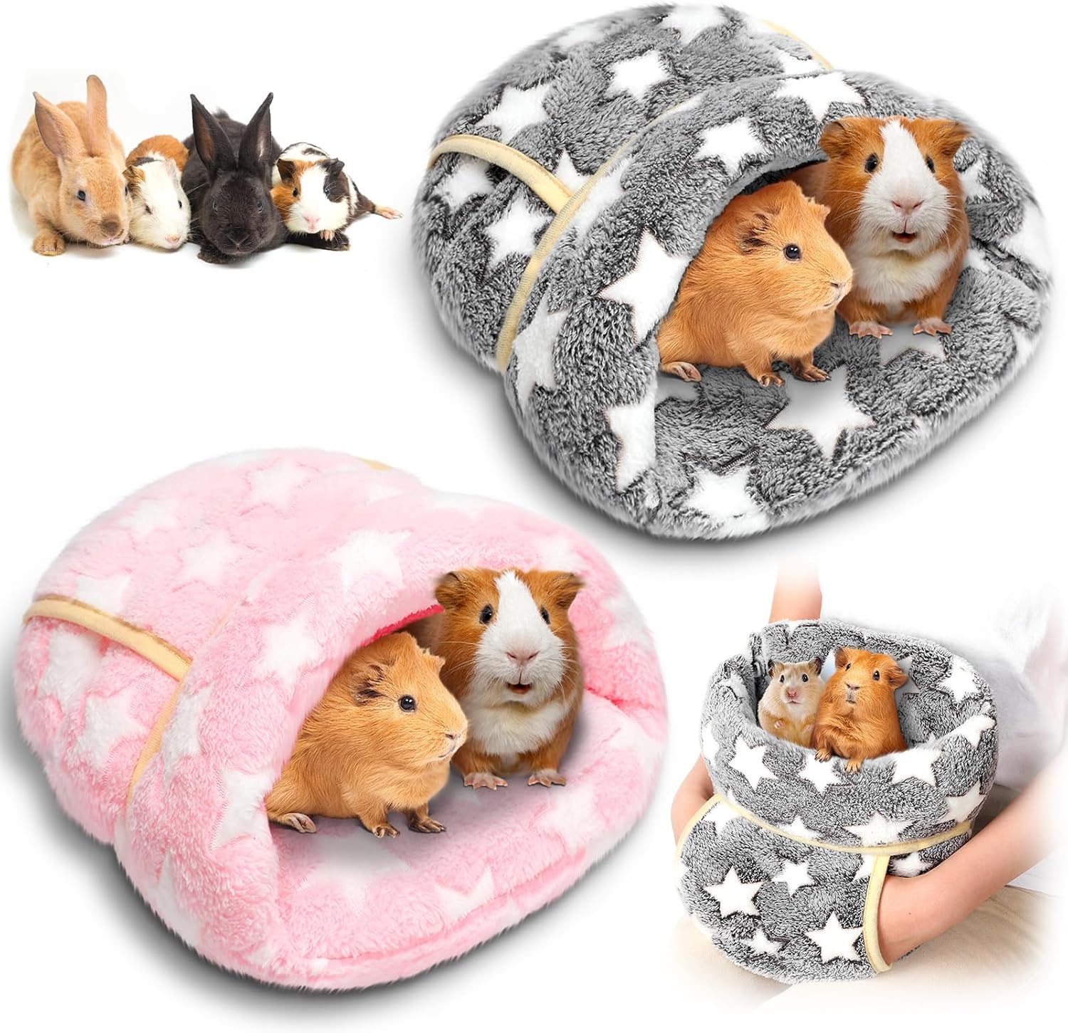 Wenqik 2 Pcs Guinea Pig Hideouts Guinea Pig Bed Washable Bunny Bedding Cuddle Warm Small Pet Sack Supplies Portable Pet Carrier Cage Nest Accessories for Cage(Gray, Light Pink,Pentagram) Wenqik 2 Pcs Guinea Pig Hideouts Guinea Pig Bed Washable Bunny Bedding Cuddle Warm Small Pet Sack Supplies Portable Pet Carrier Cage Nest Accessories for Cage(Gray, Light Pink,Pentagram) - Image 1